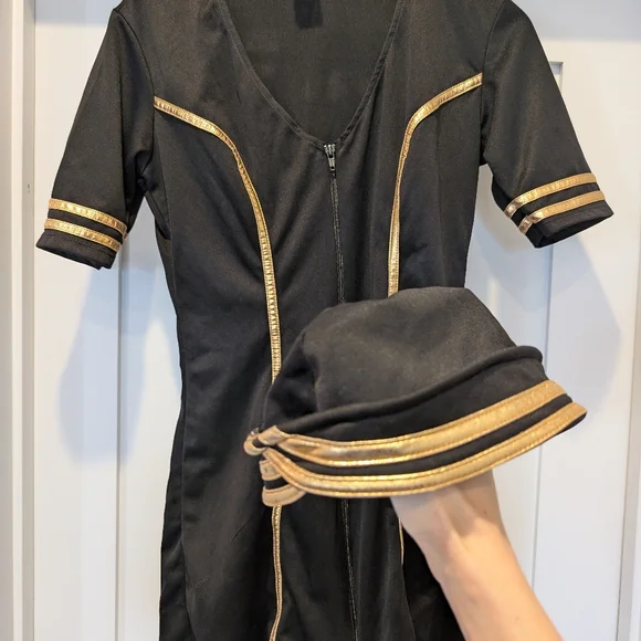 Leg Avenue Elegant Black Stewardess Dress With Matching Hat - Picture 5 of 8